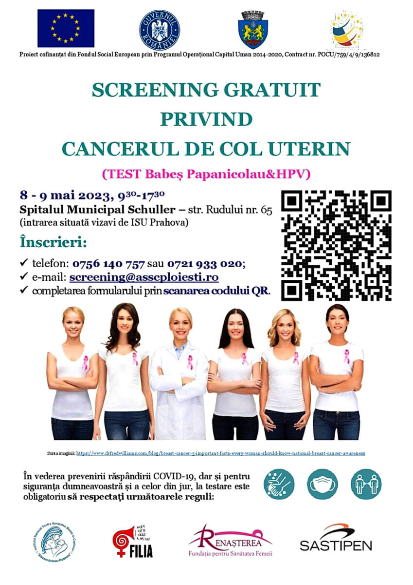 La Ploiești continuă testarea gratuită Babeș-Papanicolau și HPV,  în cadrul campaniei “Screening gratuit privind cancerul de col uterin”