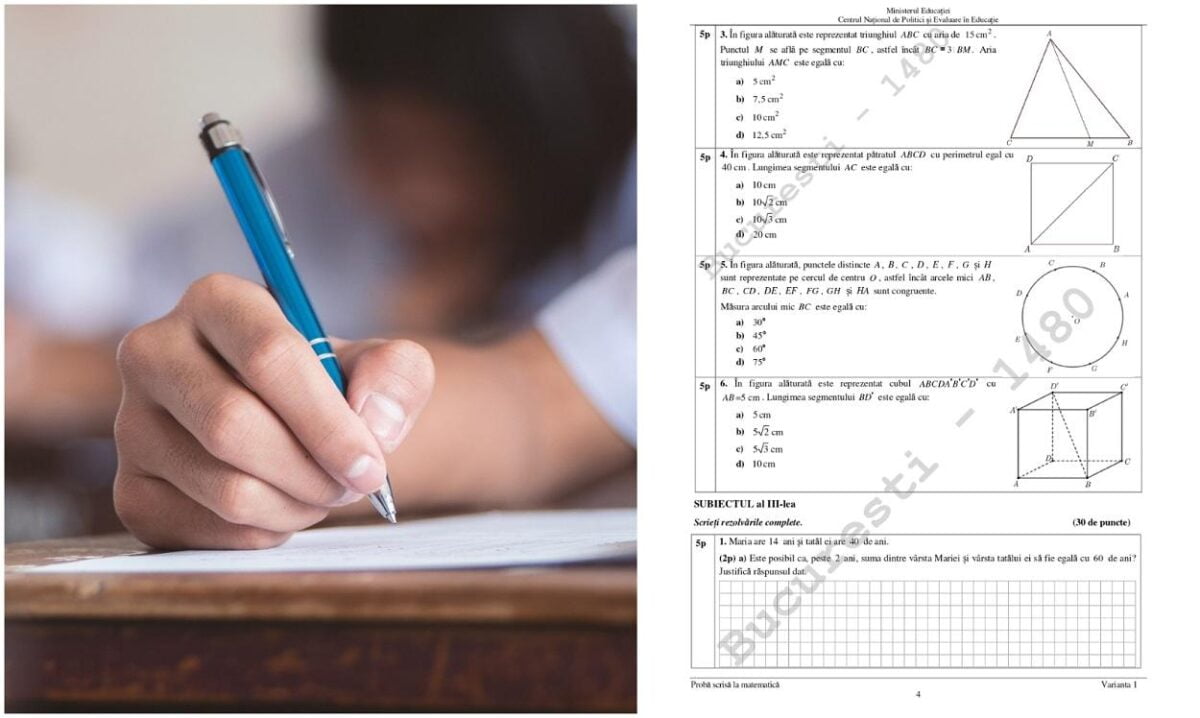 Subiectele la Evaluarea Națională 2023 – Matematică. Ce au avut de rezolvat elevii de clasa a 8-a la a doua probă scrisă a examenului