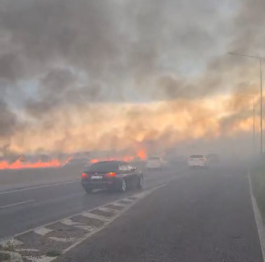 Incendiu uriaş pe câmpul de lângă Centura de Vest, spre Buda. Maşinile nu pot circula din cauza fumului gros