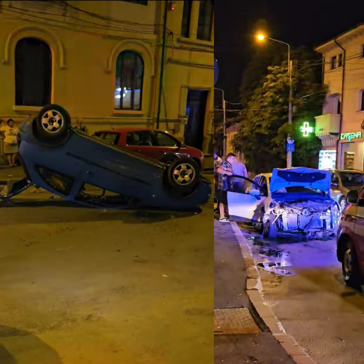 Accident în Ploieşti, marți noapte, în spatele Tribunalului. Două maşini s-au făcut zob, una s-a răsturnat