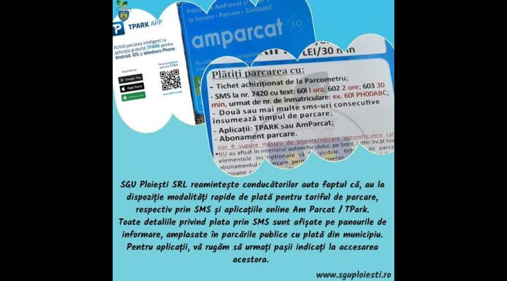 Informare SGU: Cum poți plăti locul de parcare în Ploiești, din parcările publice Informare SGU: Cum poți plăti locul de parcare în Ploiești, din parcările publice