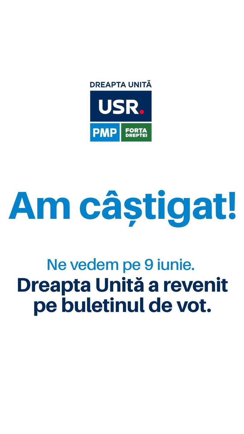 Dreapta Unită va fi pe buletinele de vot pe 9 iunie Dreapta Unită va fi pe buletinele de vot pe 9 iunie