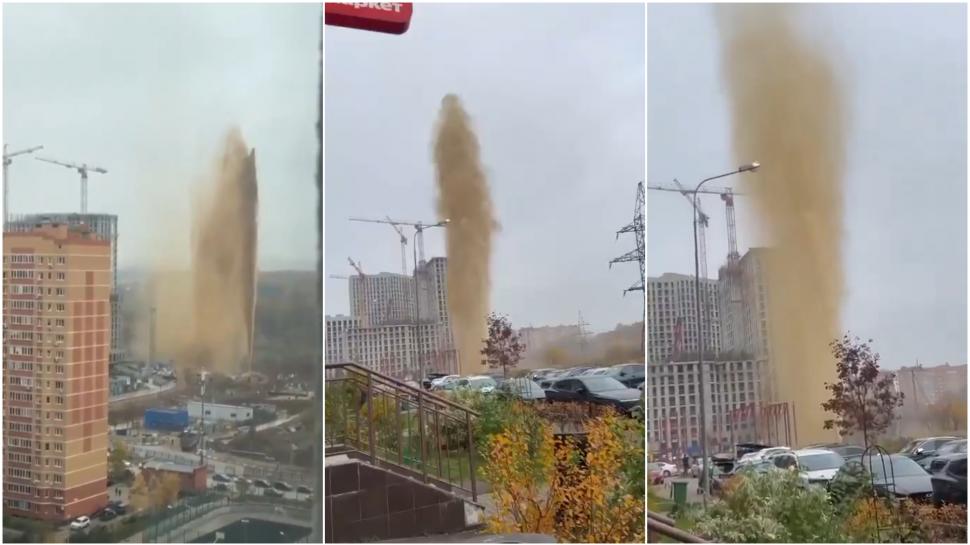 Un „gheizer” de fecale, înalt cât un bloc de 18 etaje, a izbucnit în mijlocul unui cartier din Moscova