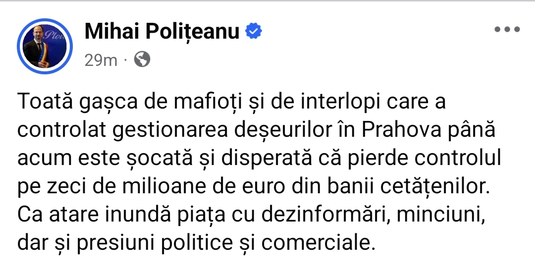 Război total pe gestionarea deșeurilor la Ploiești: Primarul Mihai Polițeanu acuză mafia gunoaielor de minciuni și presiuni