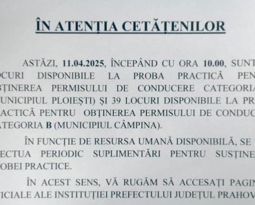 Vești bune pentru viitorii șoferi! Prefectura Prahova a suplimentat cu 312 locuri proba practică pentru permisul auto, în Ploiești și Câmpina