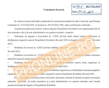 DOCUMENT/ Biroul Electoral Central: Decizia Curții de Apel Ploiești nu are niciun efect, noi continuăm activitatea
