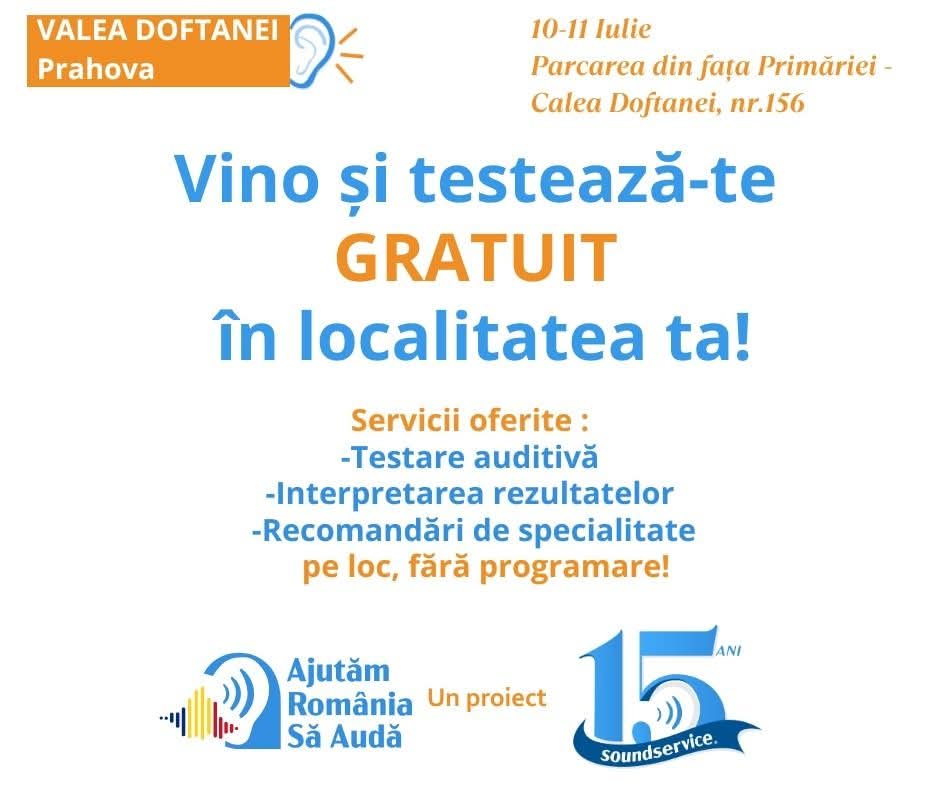 Primăria Valea Doftanei, anunț important: Testări auditive GRATUITE, cu interpretare rezultate și recomandări