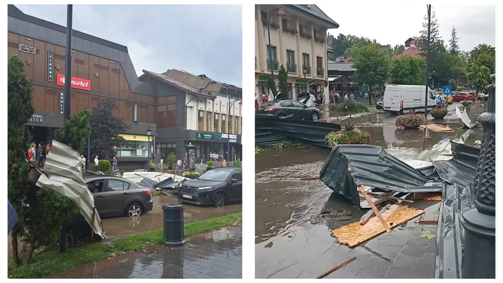 A fost prăpăd la Sinaia! Acoperișuri smulse, terase luate pe sus și copaci căzuți pe mașini A fost prăpăd la Sinaia! Acoperișuri smulse, terase luate pe sus și copaci căzuți pe mașini