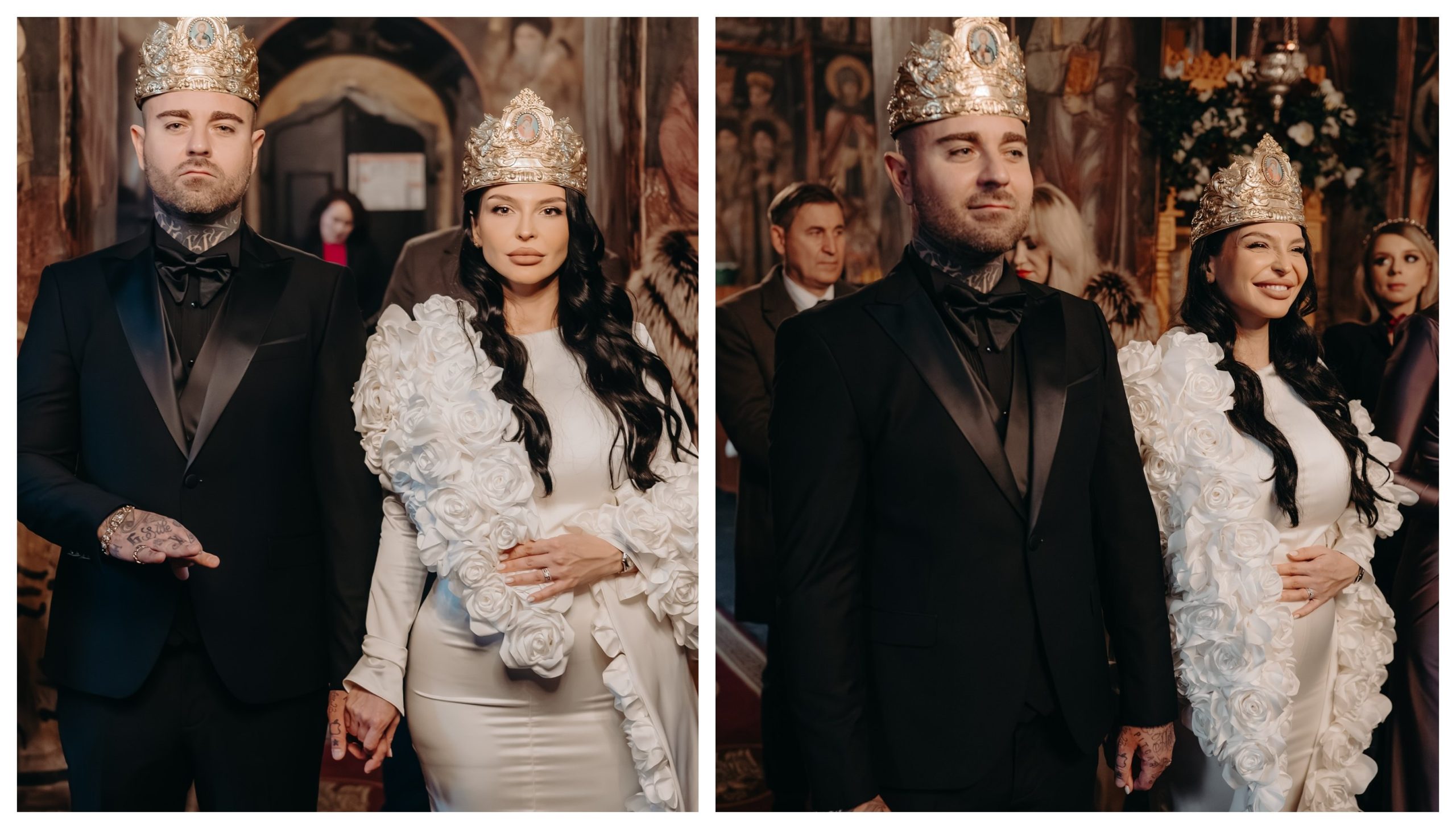 TJ Miles și Francisca au făcut cununia religioasă. Ce ținute au purtat cei doi și cum au apărut nașii, Cătălin și Georgiana Moroșanu. FOTO