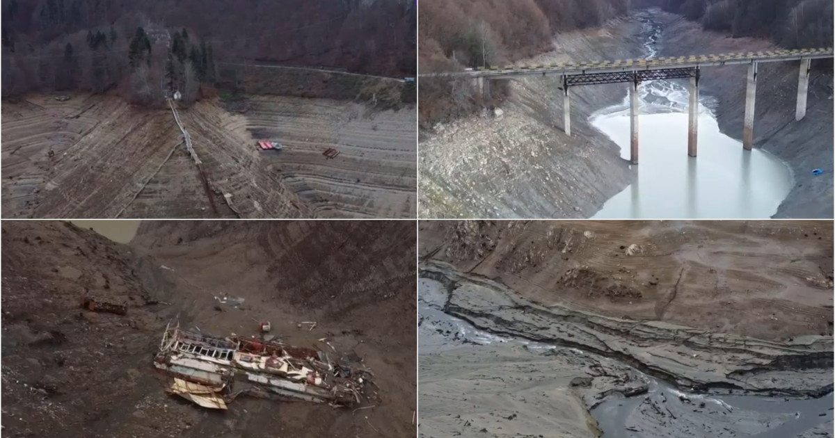 Moment istoric: Lacul Vidraru, golit pentru prima dată în 60 de ani. Când va reveni la nivelul normal. A fost golit și Lacul Paltinu