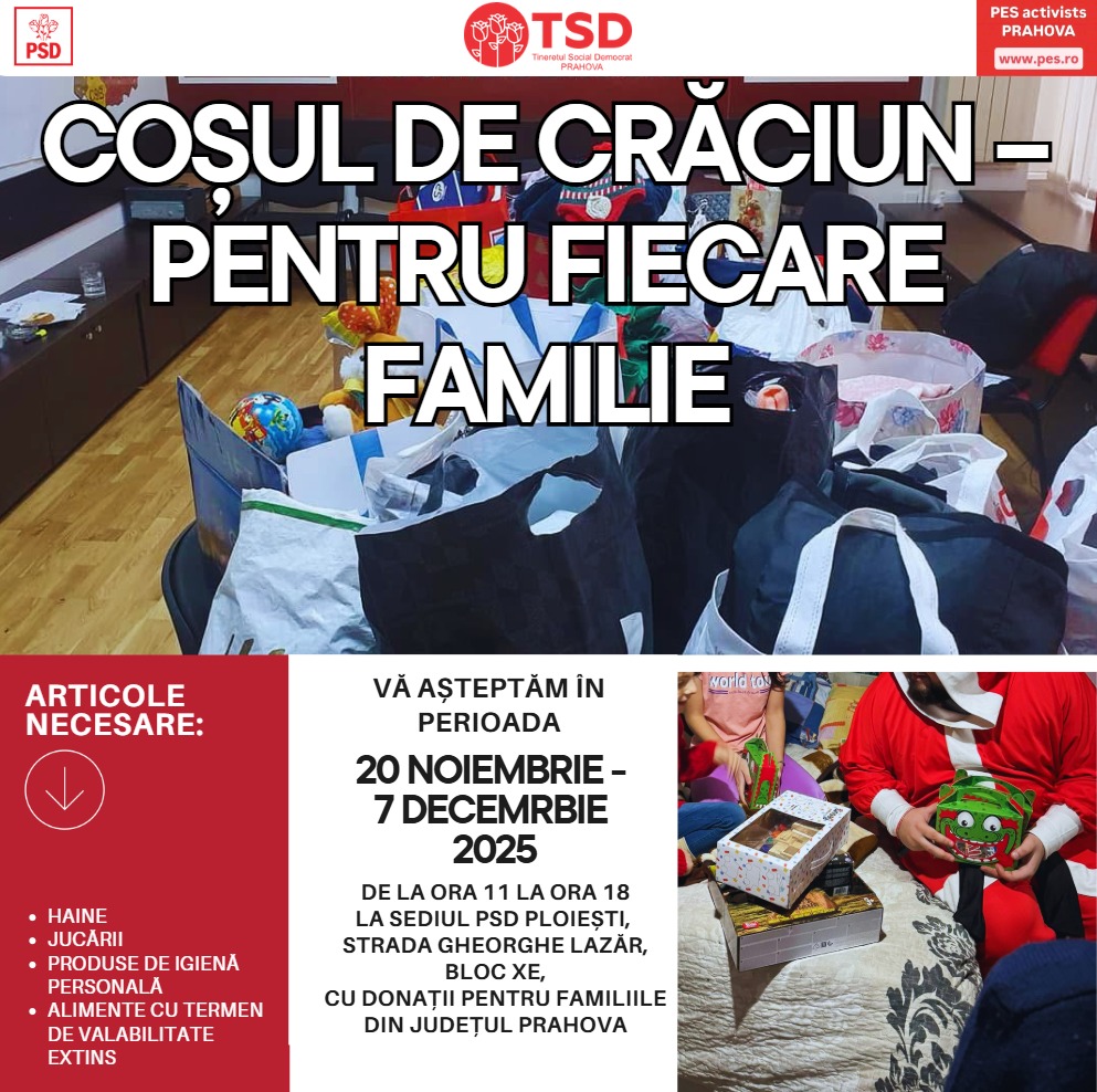 TSD Prahova lansează campania ‘Coșul de Crăciun – pentru fiecare familie’. Vino și tu să aduci bucurie familiilor care nu își permit prea mult de Sărbători!