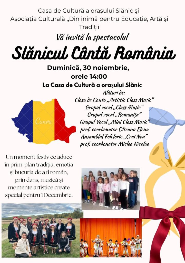 Slanic : Ziua Națională a României va fi marcată la Monumentul Eroilor și prin talentul copiilor