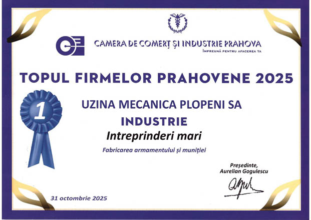 Uzina Mecanică Plopeni , recunoaștere importantă la Topul firmelor prahovene 2025