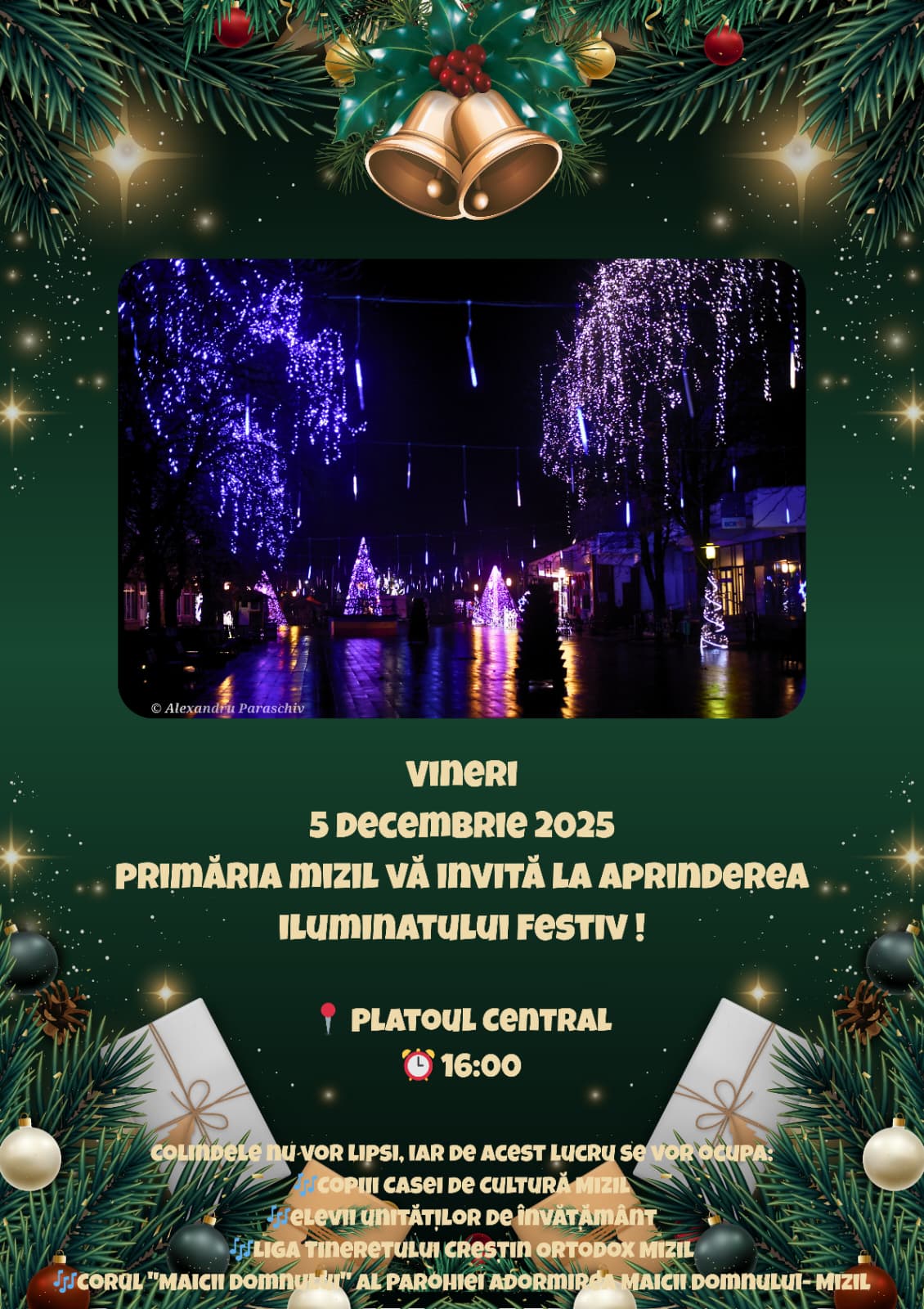 Primaria Mizil va invita la aprinderea iluminatului festiv