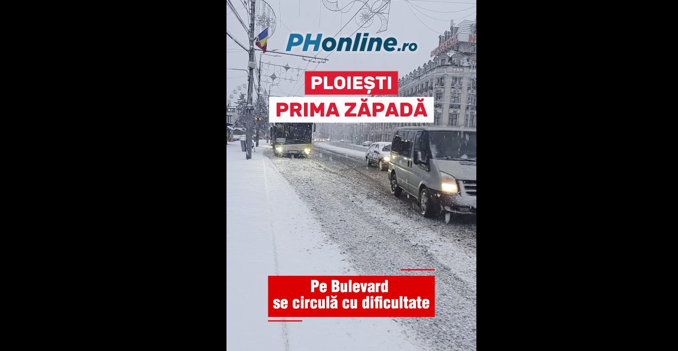 VIDEO: Prima zăpadă la Ploiești. Cum se circulă duminică dimineață