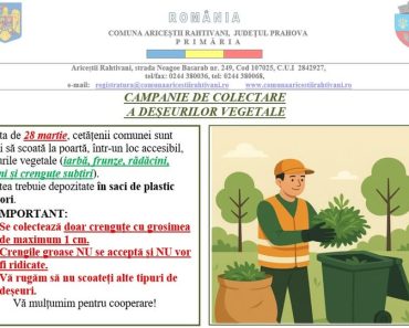 Primăria Ariceștii Rahtivani: Campanie de colectare a deșeurilor vegetale