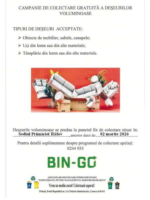 Primăria Râfov: Campanie de colectare gratuită a deșeurilor voluminoase