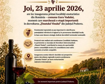 Proiectul „Ținutul Vinului” atinge o bornă majoră: Gura Vadului devine prima localitate enoturistică din România