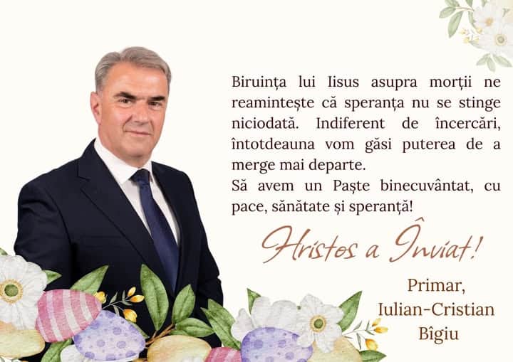 Mesaj de Paște transmis de către primarul comunei Aluniș, Iulian – Cristian Bîgiu