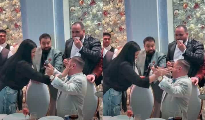 Adrian Minune, luat la palme de Raluca Drăgoi, în timpul unei cântări. Florin Salam a fost de față
