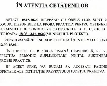 Ploiești: Locuri suplimentate, astăzi, la proba practică pentru examenul auto