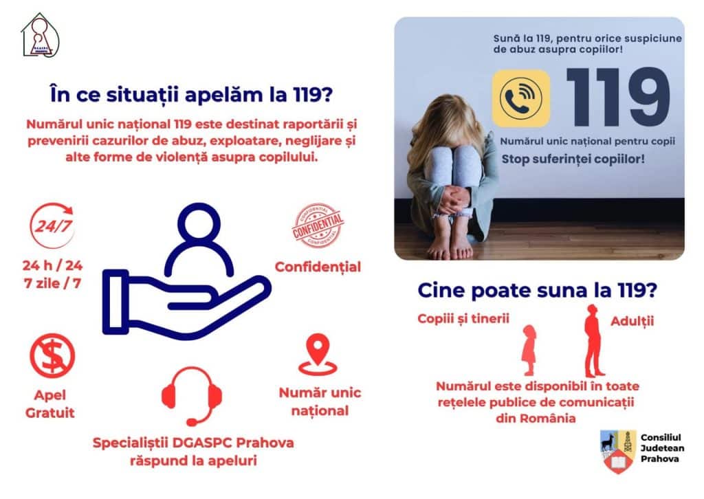 DGASPC Prahova: Ai văzut un copil în pericol? Nu rămâne indiferent! Sună imediat la 119! Serviciu disponibil 24/7