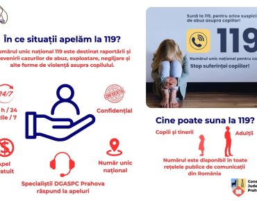 DGASPC Prahova: Ai văzut un copil în pericol? Nu rămâne indiferent! Sună imediat la 119! Serviciu disponibil 24/7 DGASPC Prahova: Ai văzut un copil în pericol? Nu rămâne indiferent! Sună imediat la 119! Serviciu disponibil 24/7