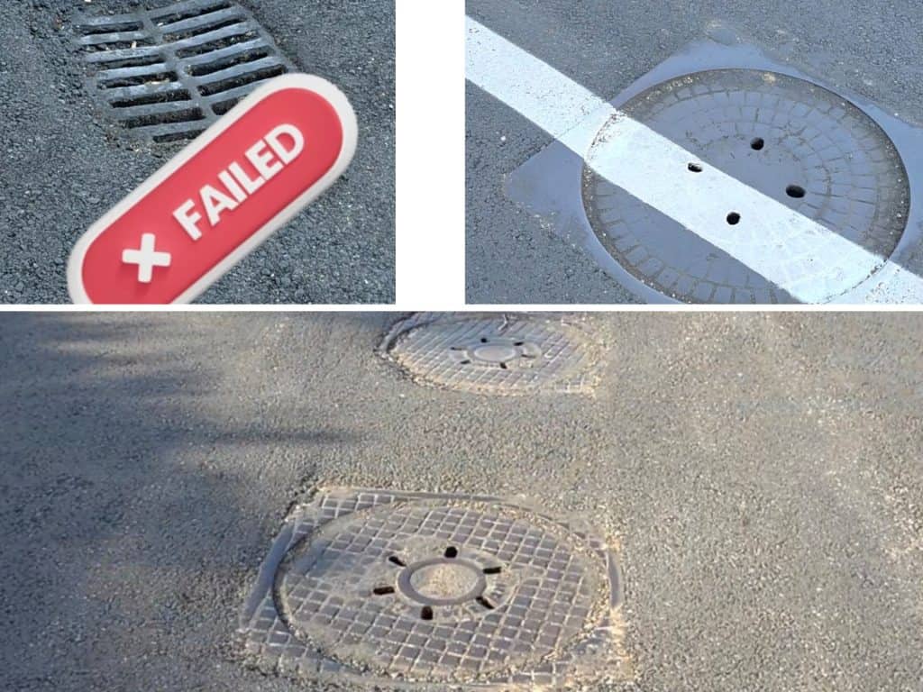 Cine v-a lucrat aici? Așa arată marea asfaltare de pe strada Bobâlna, unde șoferii fac slalom printre gurile de canal