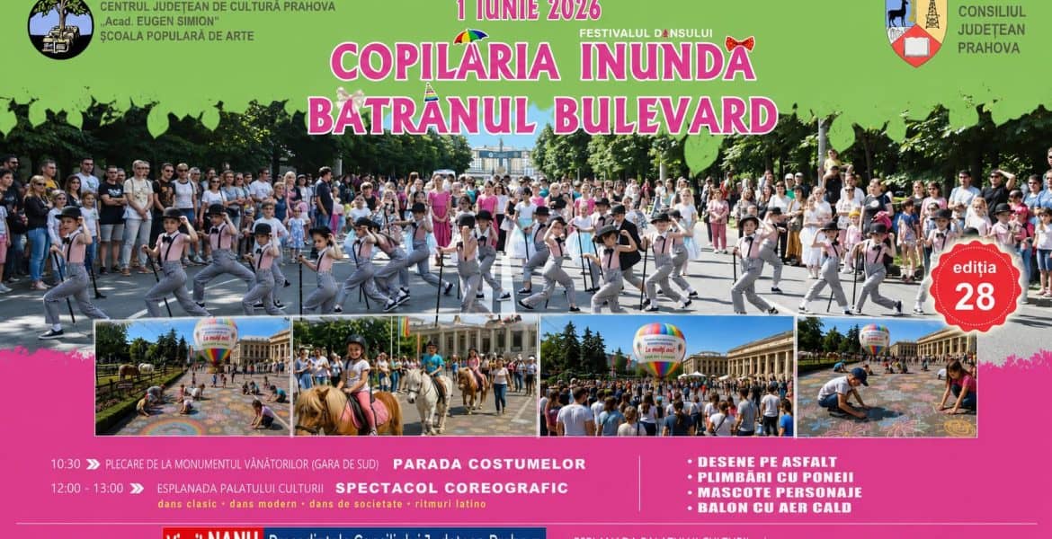 Ploieștiul îmbracă haine de sărbătoare: Festivalul „Copilăria inundă bătrânul bulevard” revine de 1 Iunie!