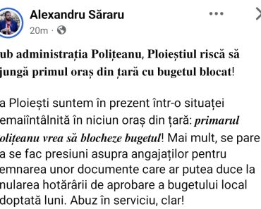 Alexandru Săraru, viceprimar AUR: „Primarul Mihai Polițeanu vrea să blocheze bugetul orașului pentru a plăti ilegal studii inutile către firme agreate din Caraș-Severin” Alexandru Săraru, viceprimar AUR: „Primarul Mihai Polițeanu vrea să blocheze bugetul orașului pentru a plăti ilegal studii inutile către firme agreate din Caraș-Severin”