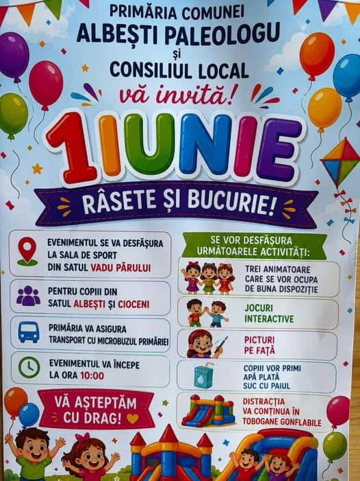 Primăria Albești Paleologu vă invită la evenimentul dedicat zilei de 1 iunie