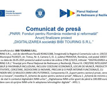 BIBI TOURING SRL anunță finalizarea proiectului “DIGITALIZAREA societății BIBI TOURING S.R.L.“ finanțat prin PNRR