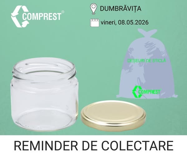 Comprest: Reminder de colectare Dumbrăvița, fracția de sticlă – vineri, 08.05.2026