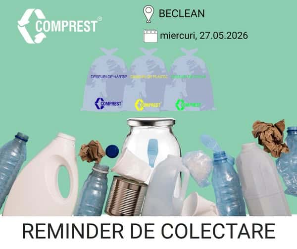 Comprest: Reminder de colectare Beclean, deșeuri reciclabile – miercuri, 27.05.2026