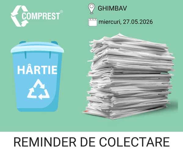 Comprest: Reminder de colectare Ghimbav, fracția de hârtie – miercuri, 27.05.2026