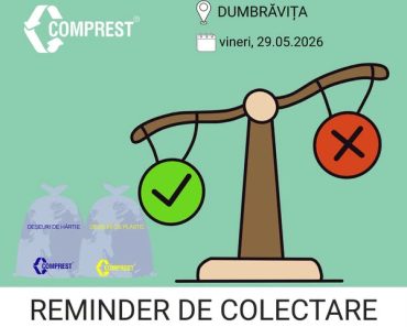 Comprest: Reminder de colectare Dumbrăvița, fracția de hârtie și fracția de plastic – 29.05.2026