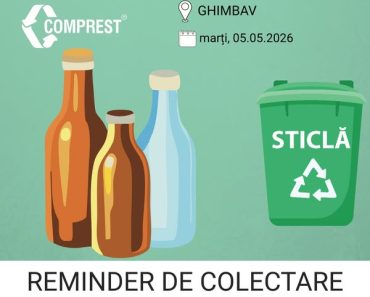 Comprest: Reminder de colectare Ghimbav, fracția de sticlă – marți, 05.05.2026