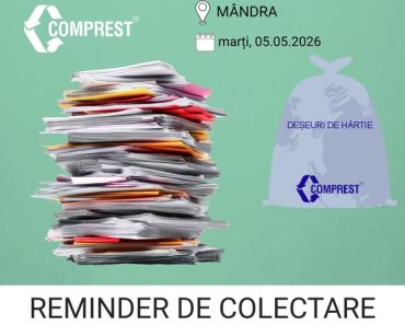 Comprest: Reminder de colectare Mandra, fracția de hârtie – marți, 05.05.2026