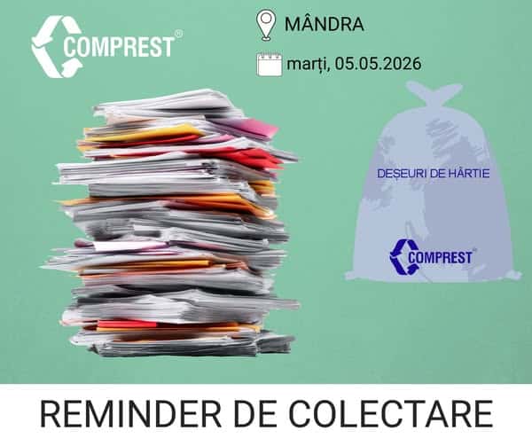 Comprest: Reminder de colectare Mandra, fracția de hârtie – marți, 05.05.2026