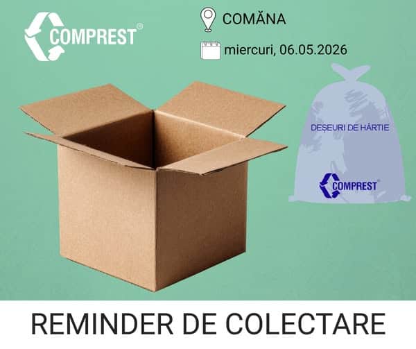Comprest: Reminder de colectare Comana, fracția de hârtie – miercuri, 06.05.2026