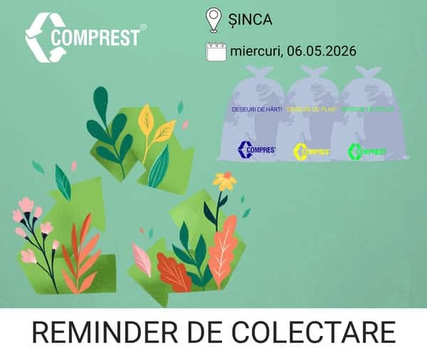 Comprest: Reminder de colectare Șinca, deșeuri reciclabile – miercuri, 06.05.2026