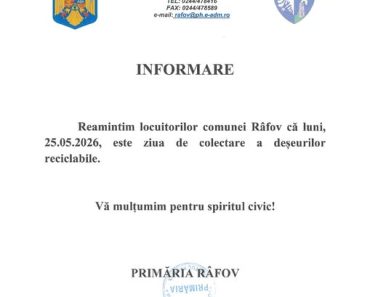 Primăria Râfov: Anunț privind colectarea deșeurilor