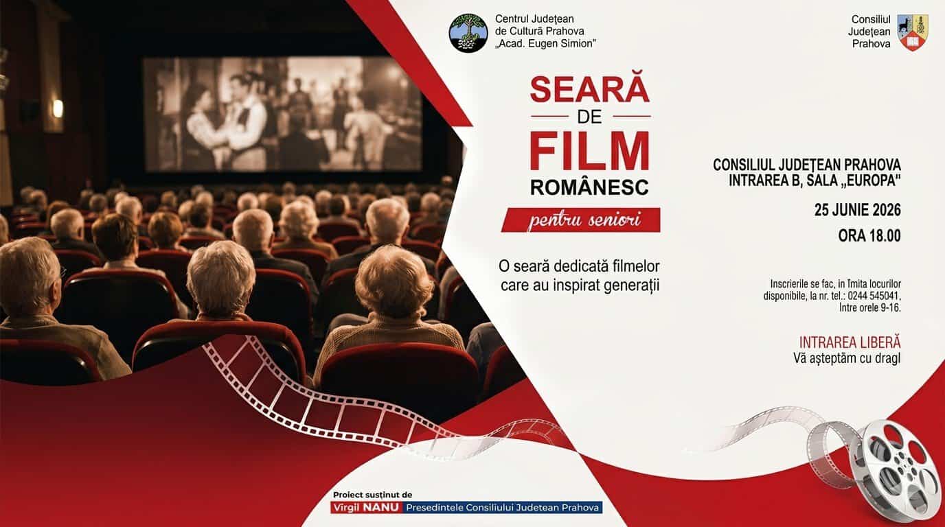 Pentru cei care ne-au crescut: Consiliul Județean Prahova organizează o seară de film dedicată seniorilor din Prahova