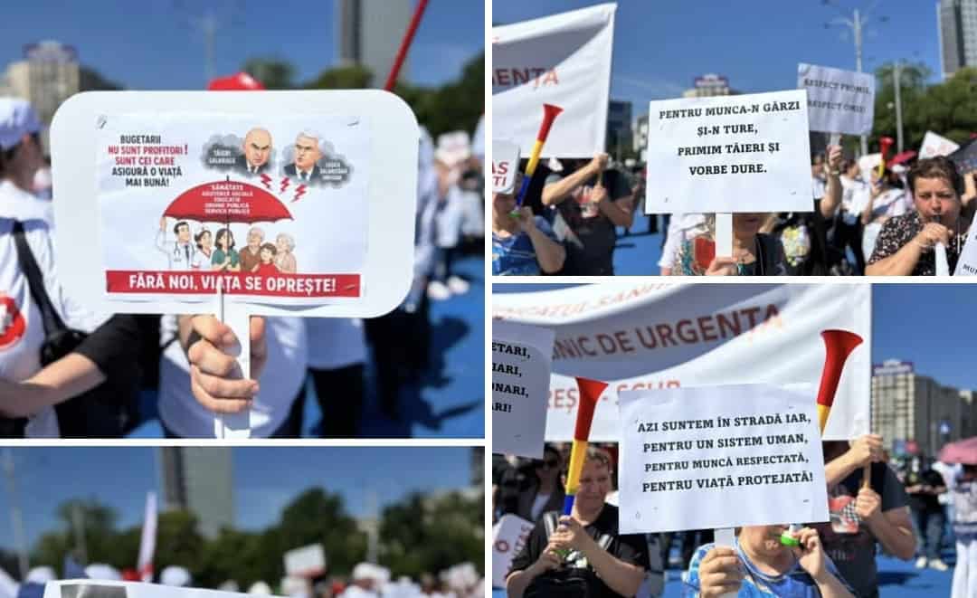 Mii de oameni protestează în toată țara. Medicii la București, grevă la Cugir, sedii ANAF pichetate: ”Respect promis, respect omis”
