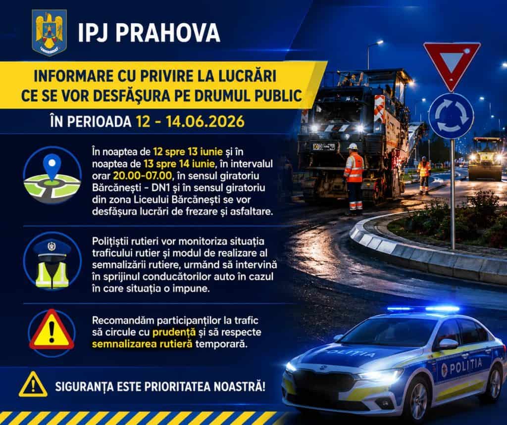 Lucrări la sensurile giratorii din Bărcănești. Anunțul Poliției Prahova