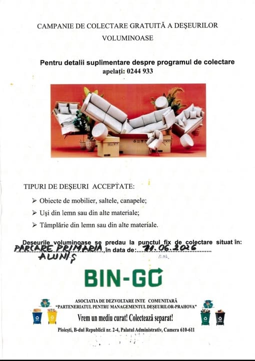 Primăria Aluniș: Campanie de colectare gratuită a deșeurilor voluminoare