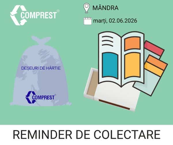 Comprest: Reminder de colectare Mândra, fracția de hârtie – marți, 02.06.2026