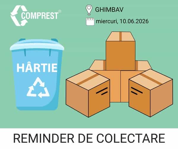 Comprest: Reminder de colectare Ghimbav, fracția de hârtie – miercuri, 10.06.2026