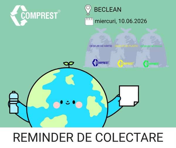 Comprest: Reminder de colectare Beclean, deșeuri reciclabile – miercuri, 10.06.2026