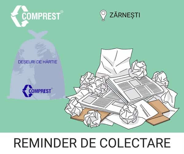 Comprest: În perioada 15-19 iunie 2026, vor fi ridicate deșeurile reciclabile de HÂRTIE / CARTON în localitatea Zărnești